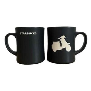 Starbucks Black Mug With Printed Scooter Graphic Handle Collectible 2011